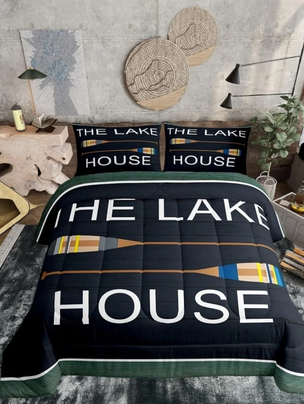 Navy 'The Lake House' Paddle Print t Comforter Set Queen Nwt Bedding